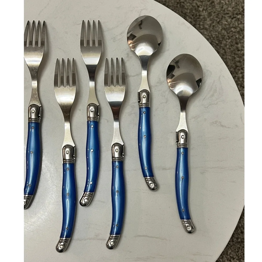 Laguiole‎ Jean Dubost French Home 8pc Flatware Set Blue Stainless